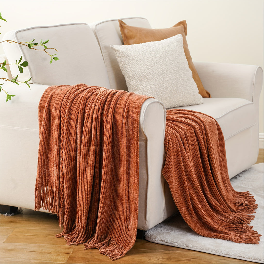 Soft Chenille Throws with Tassels for Home Decor, Spring Throws for Couch Cover, 50\