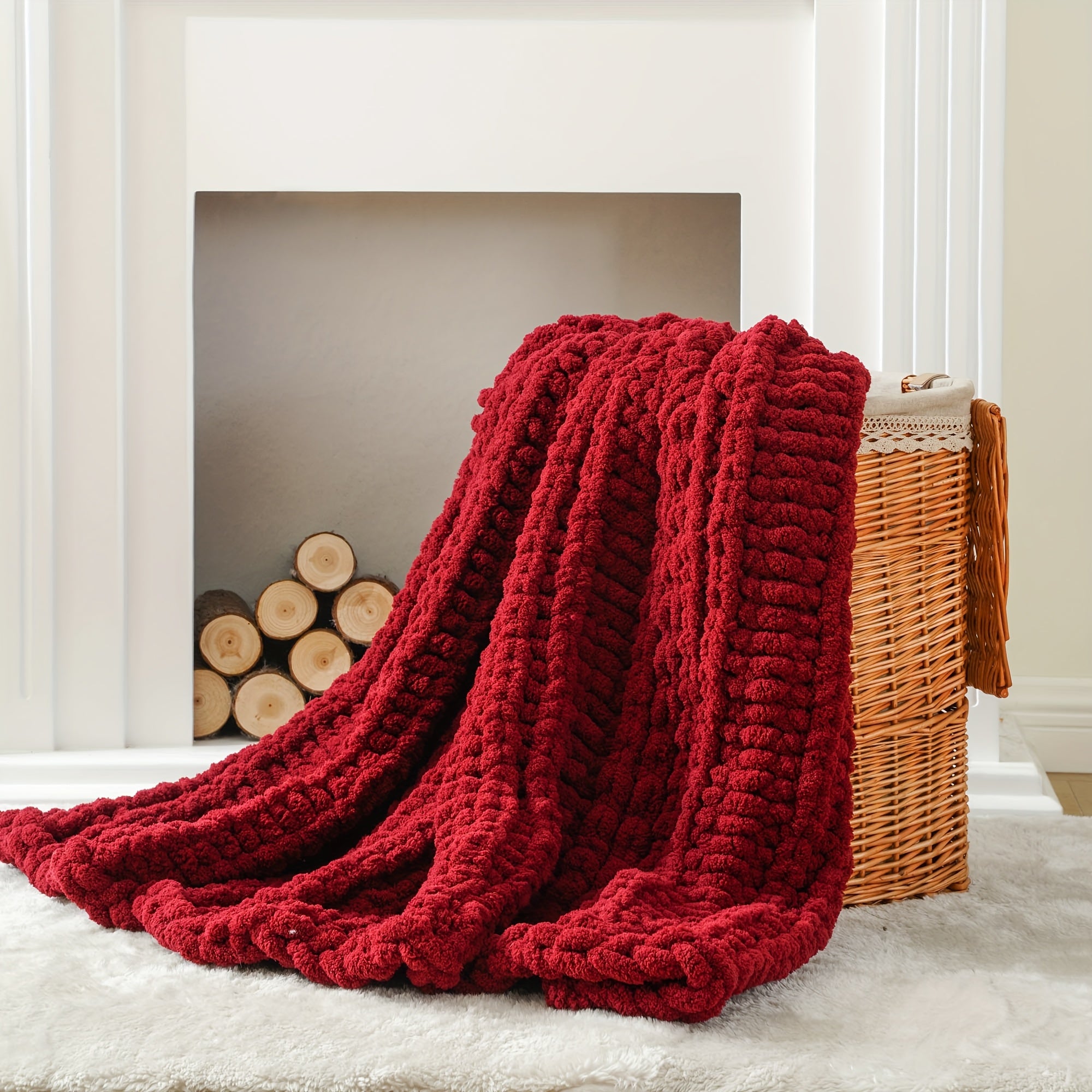 Caramel Rust Chunky Throw Blanket, Handmade Cable Crochet Blanket for Couch, Fall Orange Chenille Blanket Throw for Fall Decor, Super Soft Thick Textured Blankets, 50\