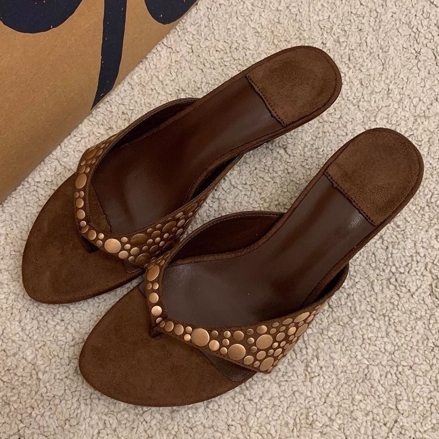 Ultra Comfort Platform Slides Women Brown Thong Sandals Vintage Slip On Outdoor Flip Flops Unique Design Elevated Sole, Women Shoes