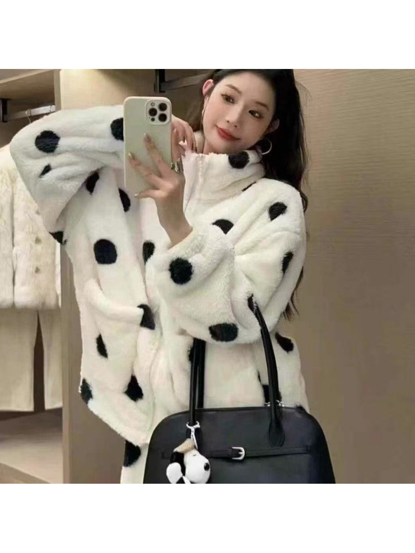 Women'S Polka Dot Zipper Set for Fall And Winter, New Thick Coral Fleece Pajamas, Plus Size, Suitable for Outdoor Wear, Cozy Loungewear