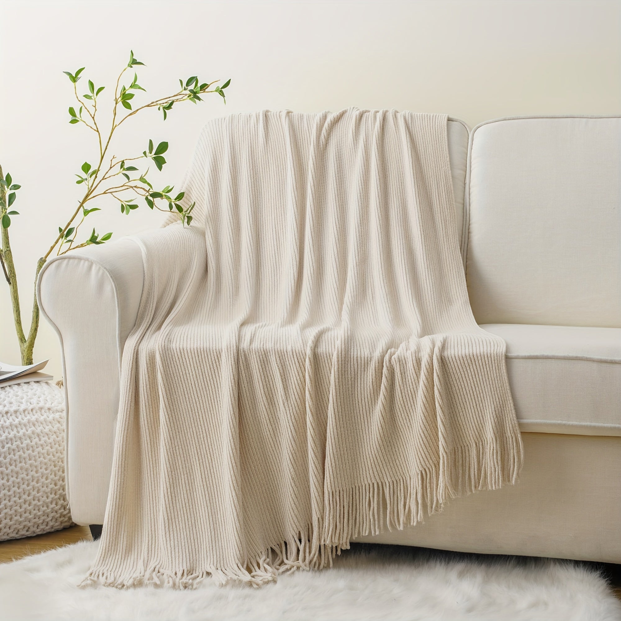 Soft Chenille Throws with Tassels for Home Decor, Spring Throws for Couch Cover, 50\