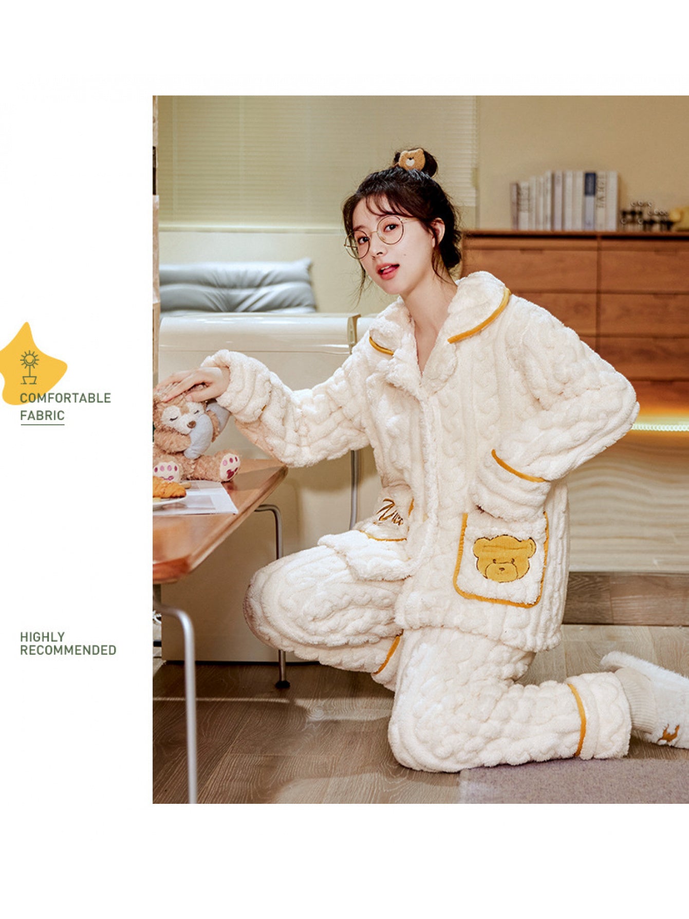 2025 New Thick Coral Fleece Pajamas for Women, Perfect for Autumn And Winter, Featuring a Cute Bunny Design for Cozy Home Wear