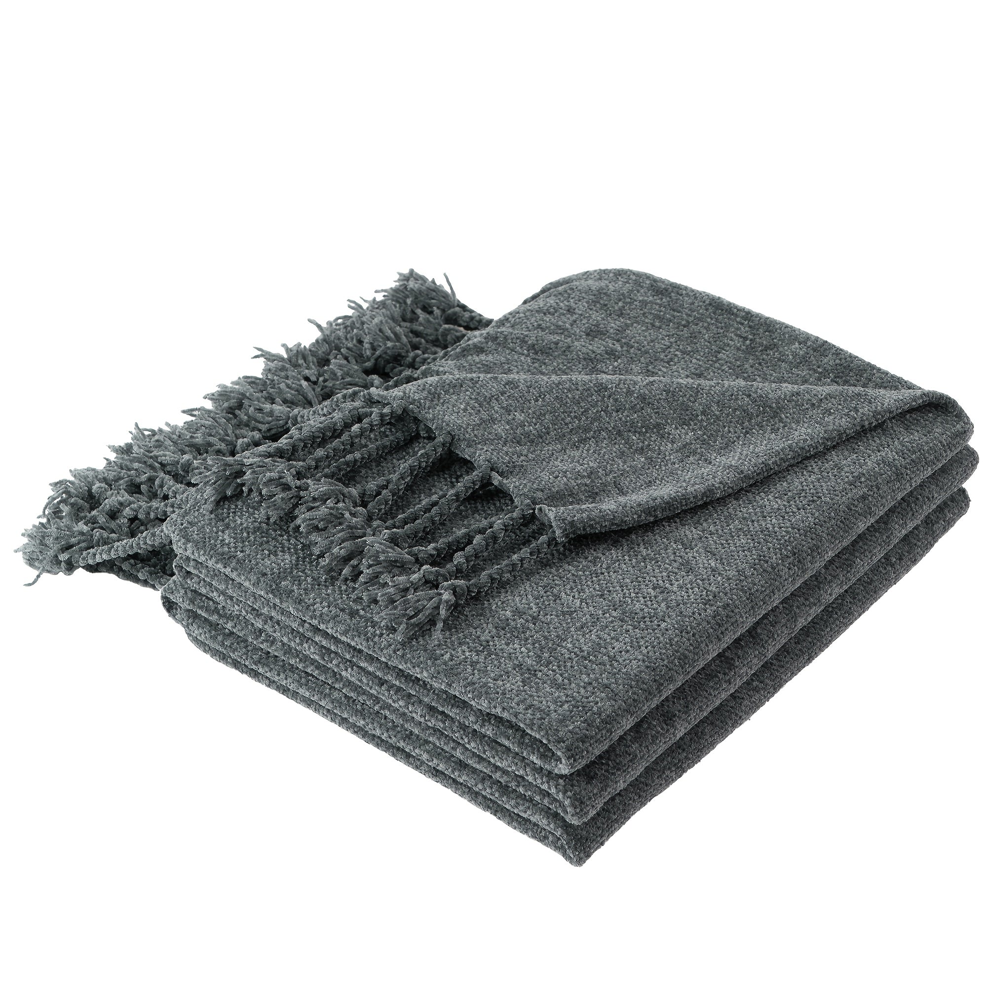 Extra Large Olive Green Chenille Throw Blanket - Luxury Soft & Cozy Fringe Tassel Edge, All-Season Couch Bedspread - Elegant Modern Home Decor in Olive Green