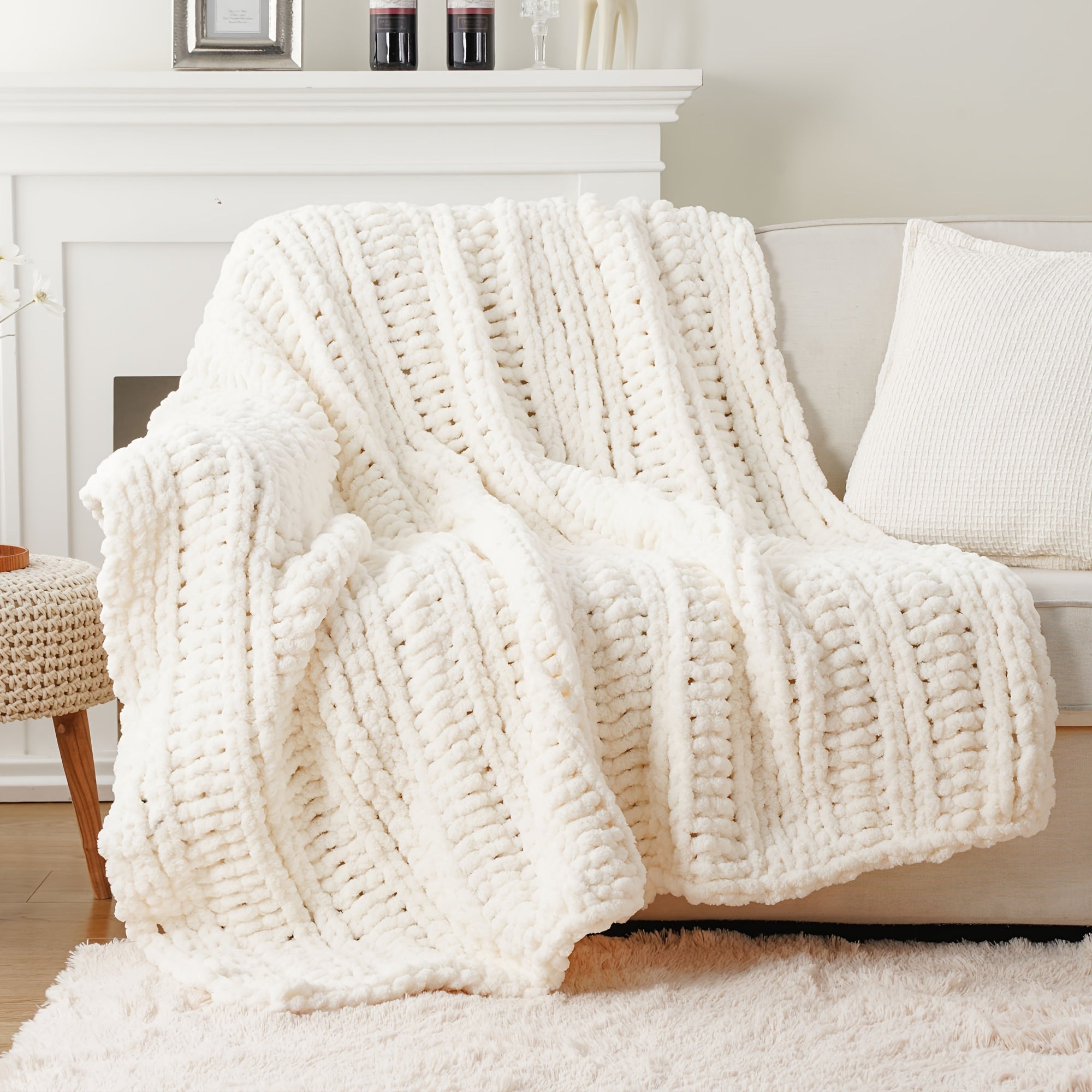 Caramel Rust Chunky Throw Blanket, Handmade Cable Crochet Blanket for Couch, Fall Orange Chenille Blanket Throw for Fall Decor, Super Soft Thick Textured Blankets, 50\