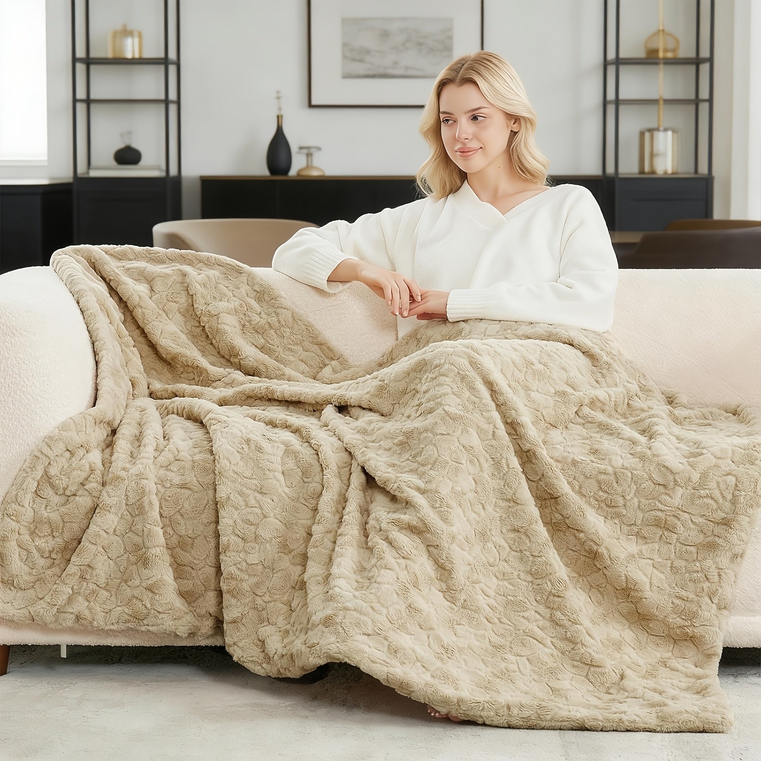 Luxury Heavyweight Blanket, Elegant Double-Brushed Blanket, Soft Comfort Blanket Ultra-Comfort Blankets, Living Room Sofa Blanket, Bedroom Blanket