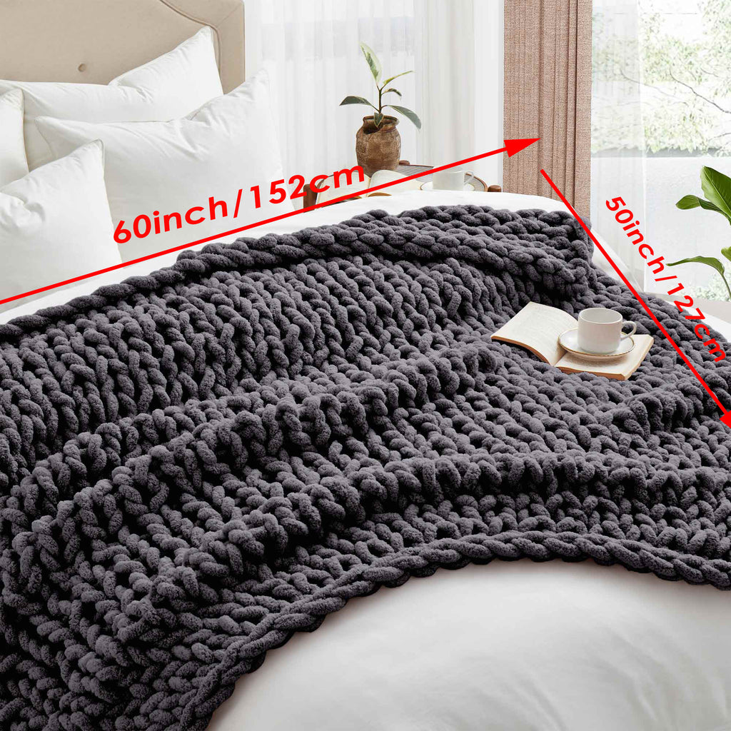 50*60inch Chunky Knitted Blanket, 100% Hand Woven Soft Chenille Blanket Handmade Thick Thread Knitted Crochet Blanket Sofa Home Decoration, Large Knot Blanket Farmhouse Blanket