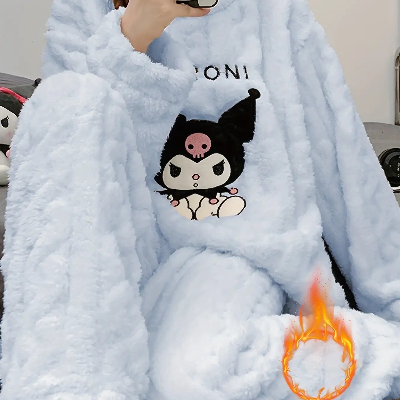 Sanrio Plus Size Fall And Winter Women'S Pajamas Featuring Adorable Kuromi Embroidery. This Cozy Homewear Set Includes Long Sleeves And Pants, Perfect for Different Occasions, Made from Warm And Soft Coral Fleece Jacquard