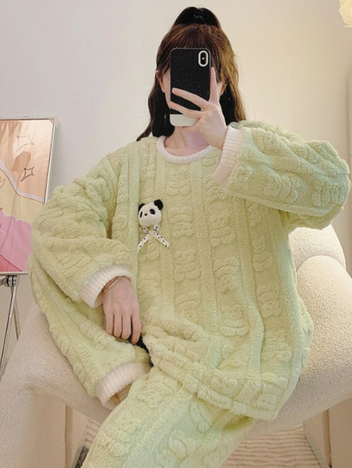 5XL Plus Size Pajama Set for Women, Cozy Coral Fleece Loungewear