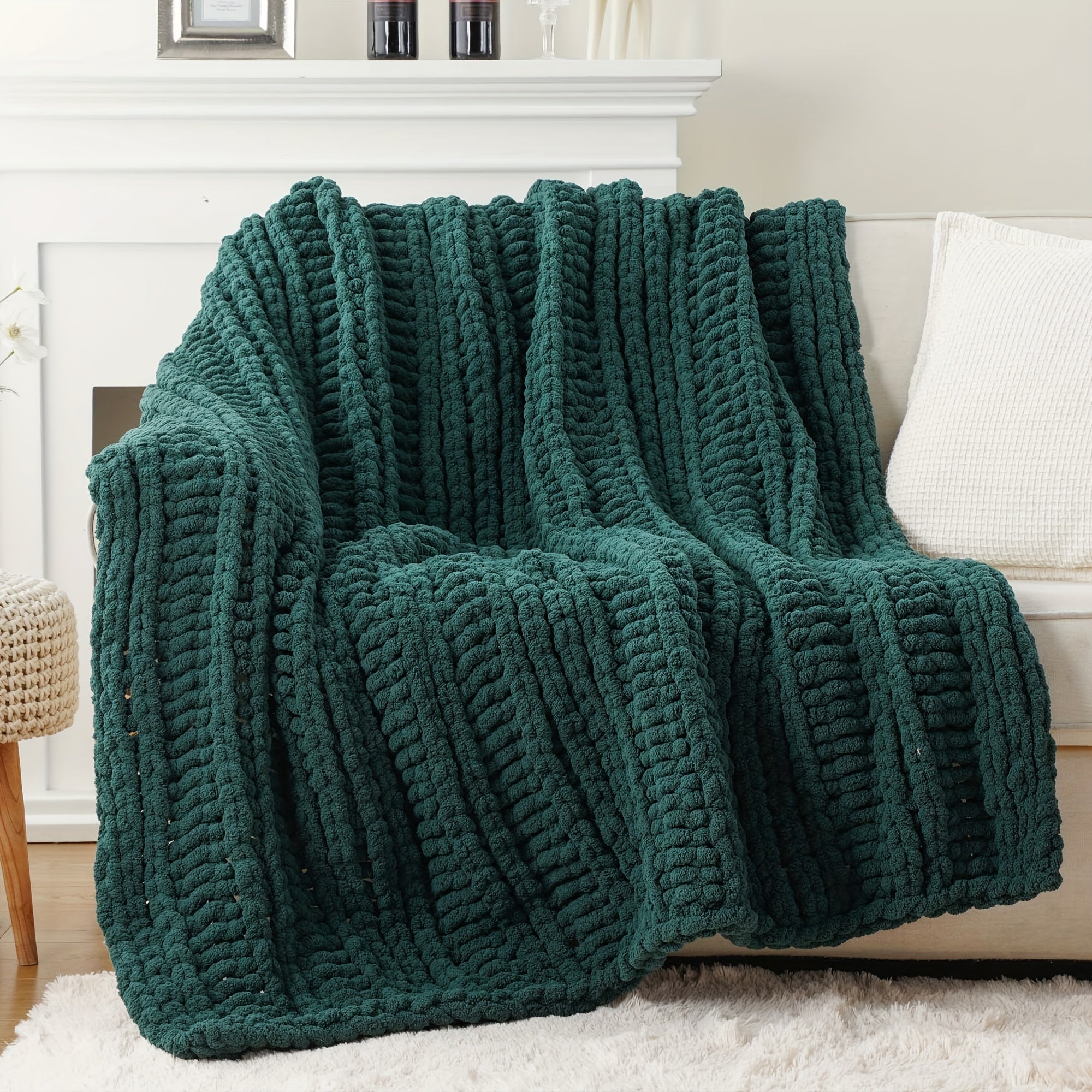 Caramel Rust Chunky Throw Blanket, Handmade Cable Crochet Blanket for Couch, Fall Orange Chenille Blanket Throw for Fall Decor, Super Soft Thick Textured Blankets, 50\