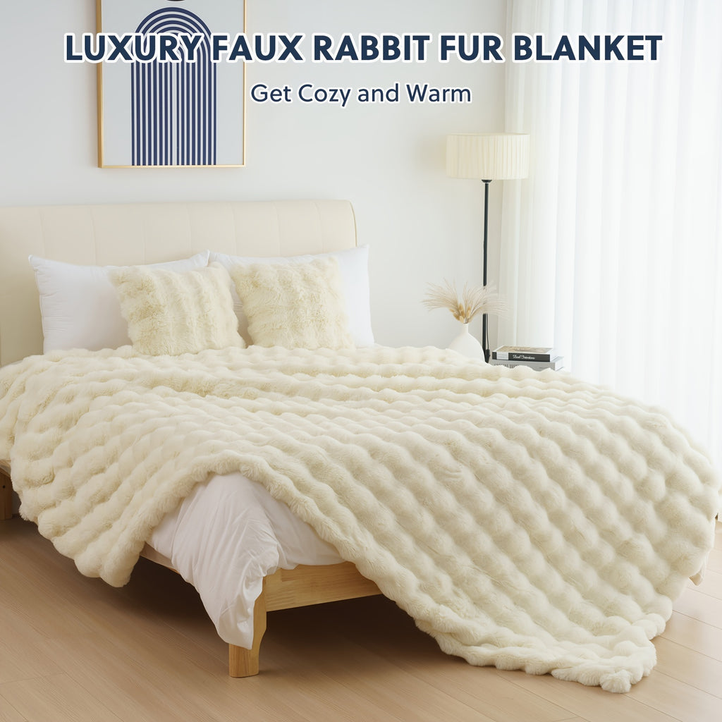 1pc ORHOPUI Faux Rabbit Fleece Blanket | Soft Warm Throw, Multifunctional for Bedroom, Guest Room, Living Room, Student Dormitory, Car, Sofa, Travel | Microfiber, Dry Clean Only, for all Seasons