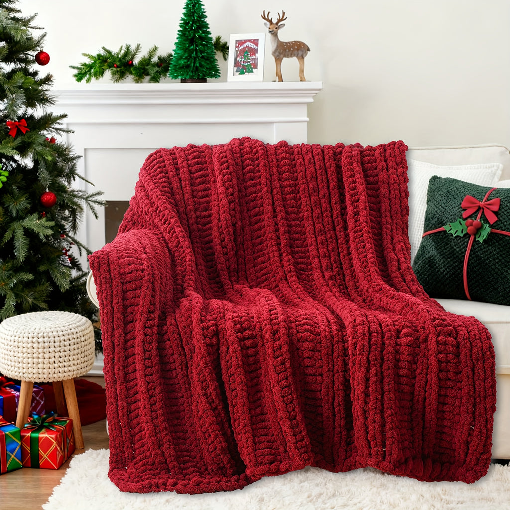 Caramel Rust Chunky Throw Blanket, Handmade Cable Crochet Blanket for Couch, Fall Orange Chenille Blanket Throw for Fall Decor, Super Soft Thick Textured Blankets, 50\