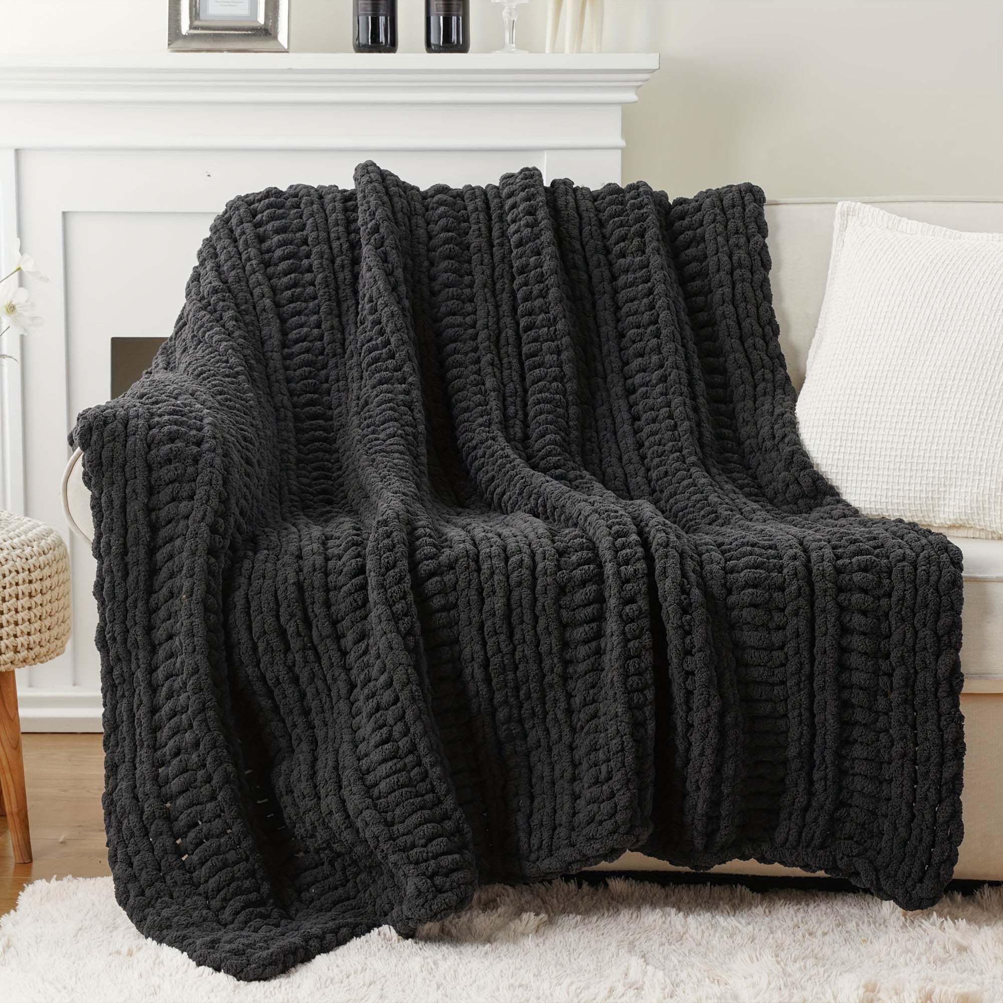 Caramel Rust Chunky Throw Blanket, Handmade Cable Crochet Blanket for Couch, Fall Orange Chenille Blanket Throw for Fall Decor, Super Soft Thick Textured Blankets, 50\