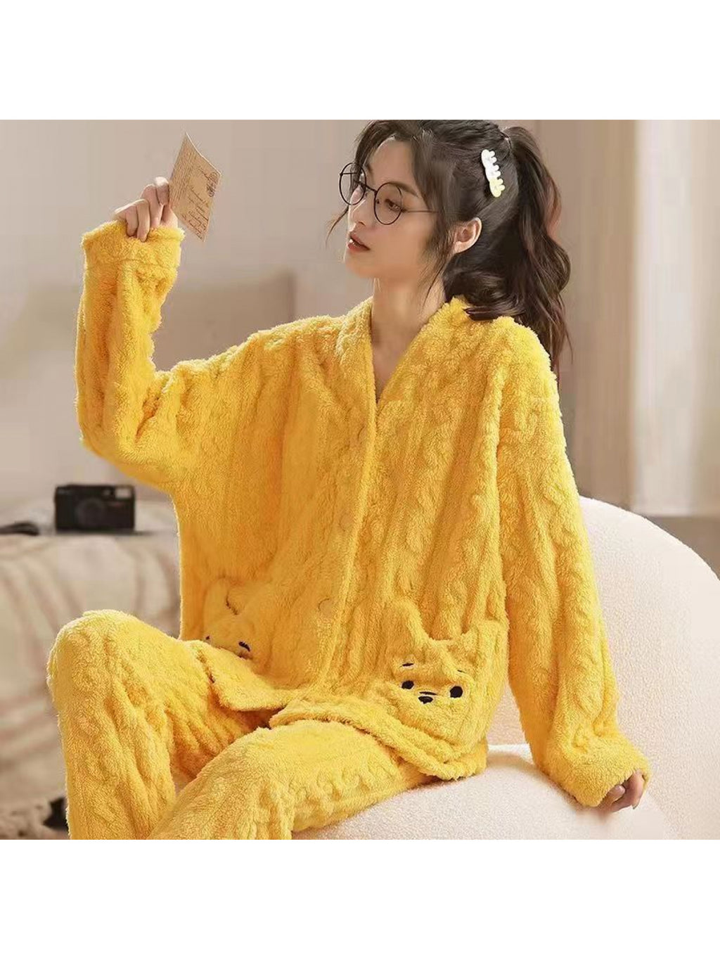 Coral Fleece Women, Autumn and Winter 2024 New Thickened and Fleece Peach Flannel Winter Homewear, Cozy Homewear, Cold Weather Clothing, Geometric Pattern, Casual Loungewear, Warm Fleece Lining, Thickened Fabric, Winter Pajamas, Fleece Pants