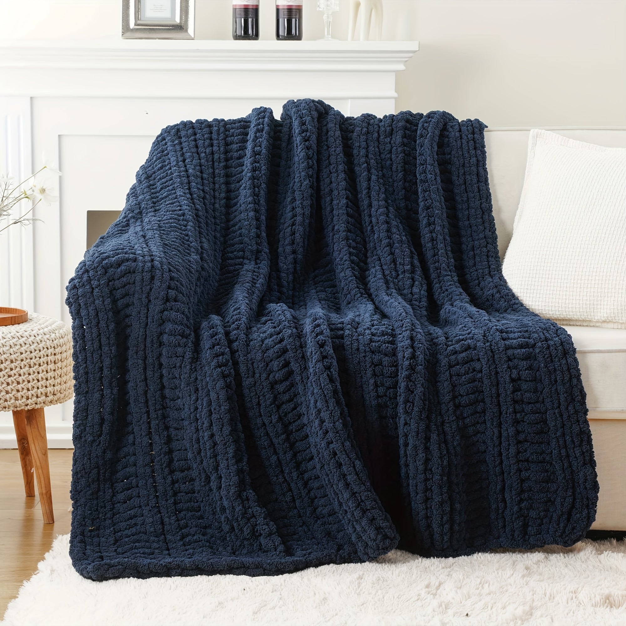 Caramel Rust Chunky Throw Blanket, Handmade Cable Crochet Blanket for Couch, Fall Orange Chenille Blanket Throw for Fall Decor, Super Soft Thick Textured Blankets, 50\