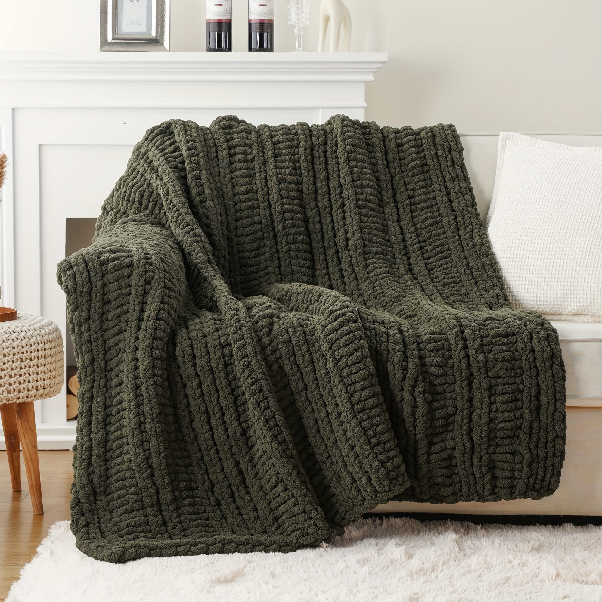 Caramel Rust Chunky Throw Blanket, Handmade Cable Crochet Blanket for Couch, Fall Orange Chenille Blanket Throw for Fall Decor, Super Soft Thick Textured Blankets, 50\