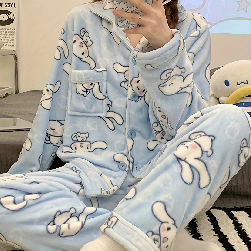 Sanrio Cute Pajamas Set Hello Kitty, Kuromi, Cinnamoroll, My Melody, Pochacco, Thick Coral Fleece Comfortable Cute Pajamas, Comfortable Home Clothes
