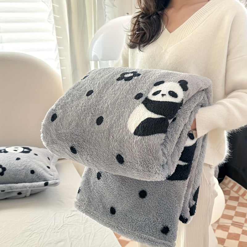 Cozy Panda Plush Throw Blanket - Super Soft Dual-Sided Fleece, Black & White Grid with Cute Panda Design, Machine Washable for Home, Bedroom, or Sofa, Cozy Home Blanket | French Style Design | Polyester Knit Blanket
