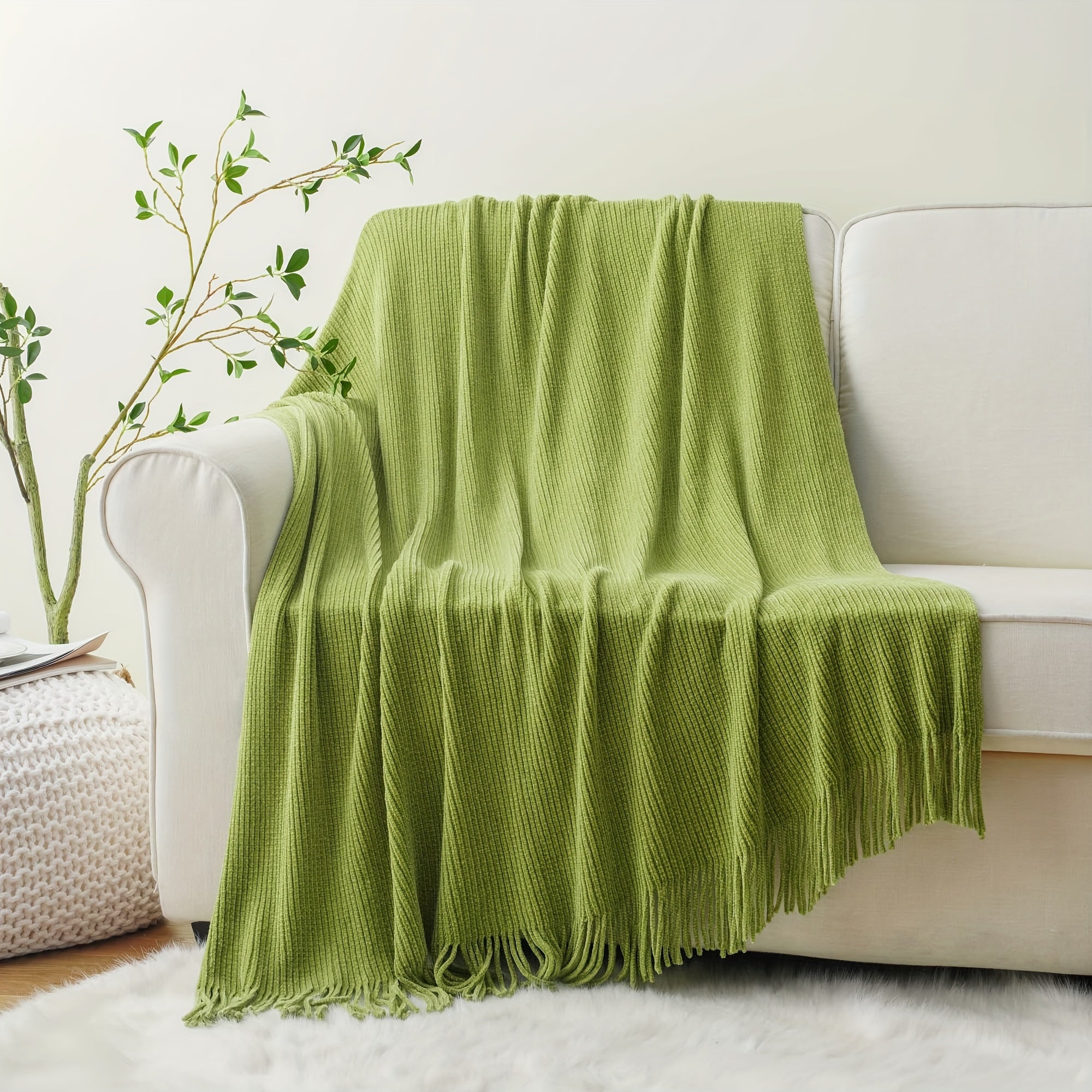 Soft Chenille Throws with Tassels for Home Decor, Spring Throws for Couch Cover, 50\