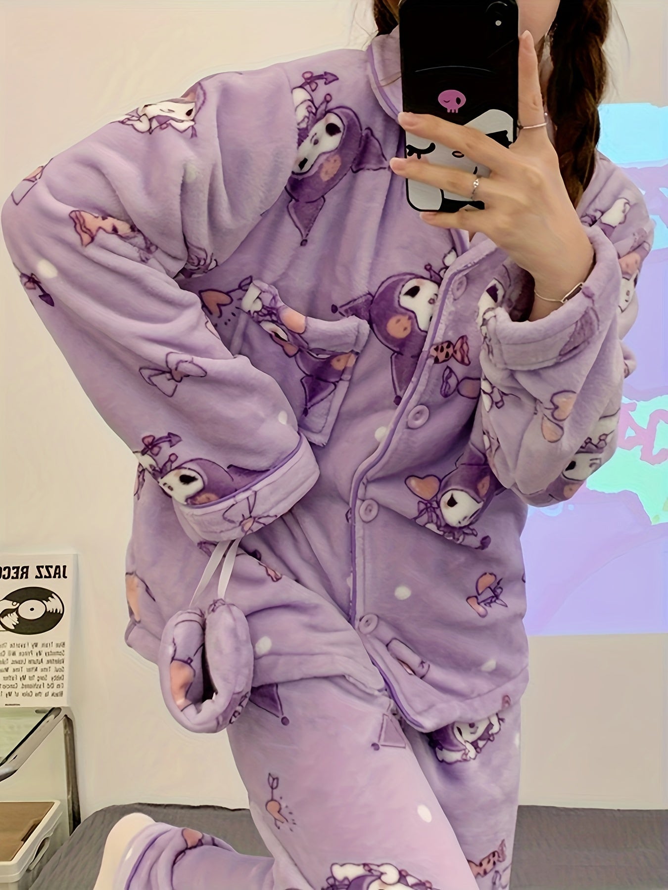 Sanrio Cute Pajamas Set Hello Kitty, Kuromi, Cinnamoroll, My Melody, Pochacco, Thick Coral Fleece Comfortable Cute Pajamas, Comfortable Home Clothes