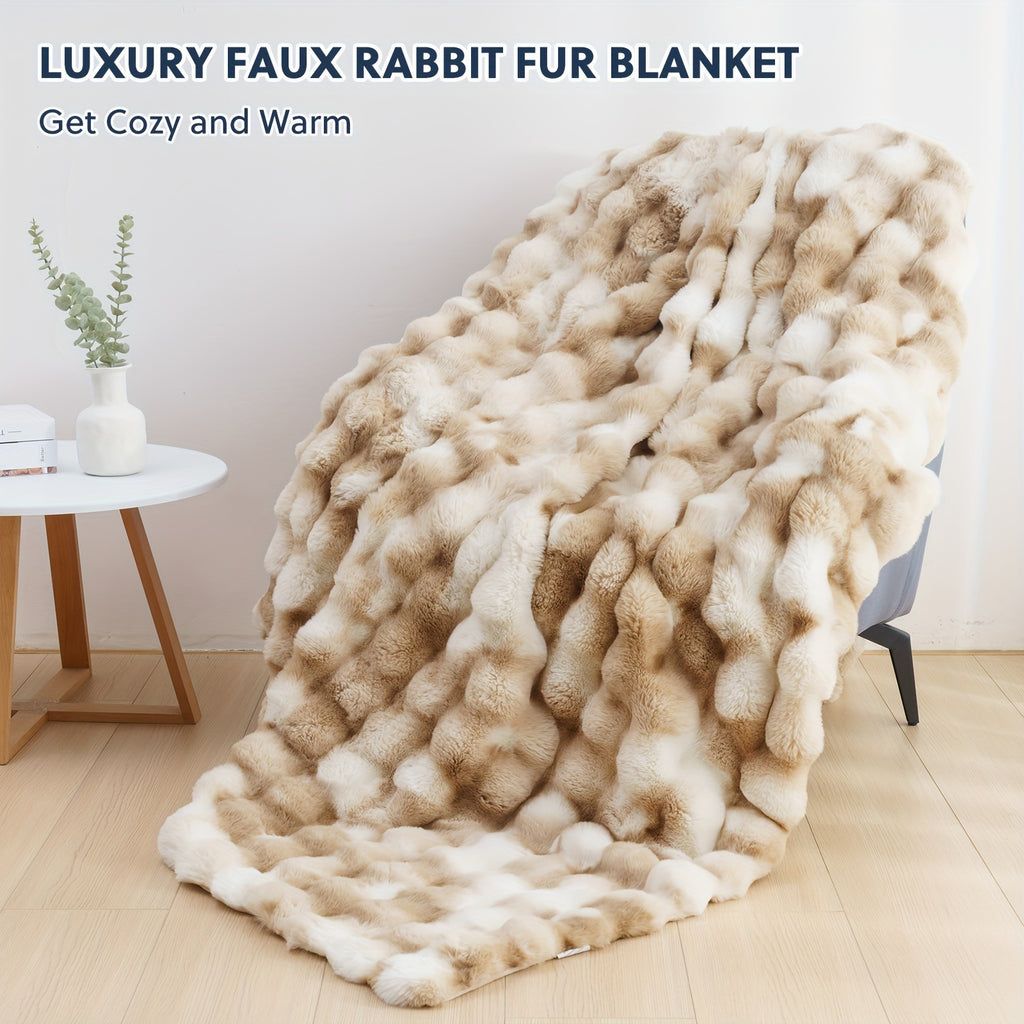 1pc ORHOPUI Faux Rabbit Fleece Blanket | Soft Warm Throw, Multifunctional for Bedroom, Guest Room, Living Room, Student Dormitory, Car, Sofa, Travel | Microfiber, Dry Clean Only, for all Seasons