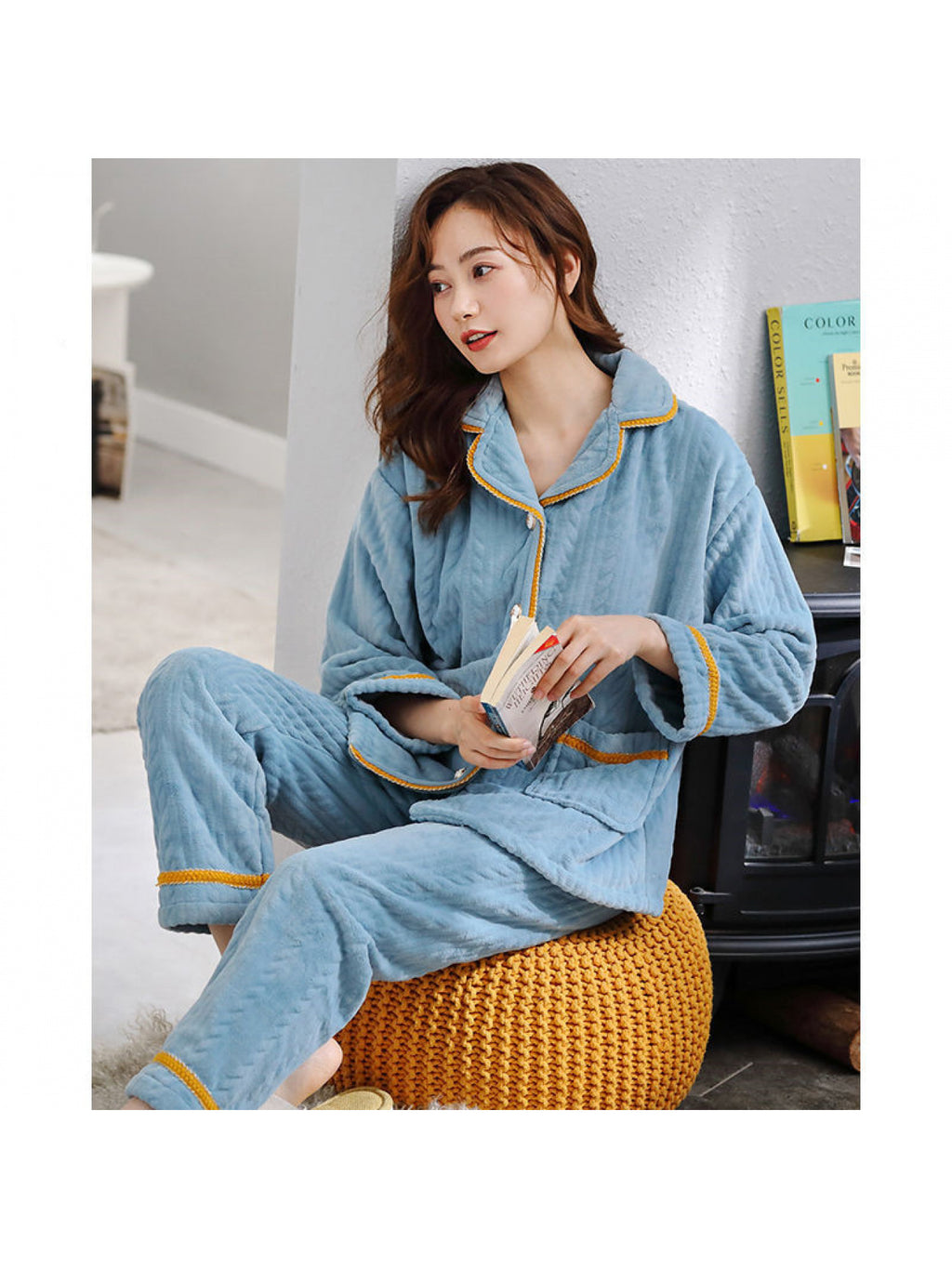 2025 Women'S Coral Fleece Pajamas, Suitable for Autumn And Winter, Thick And Lined with Fleece, Cozy Flannel, Milky White Winter Loungewear