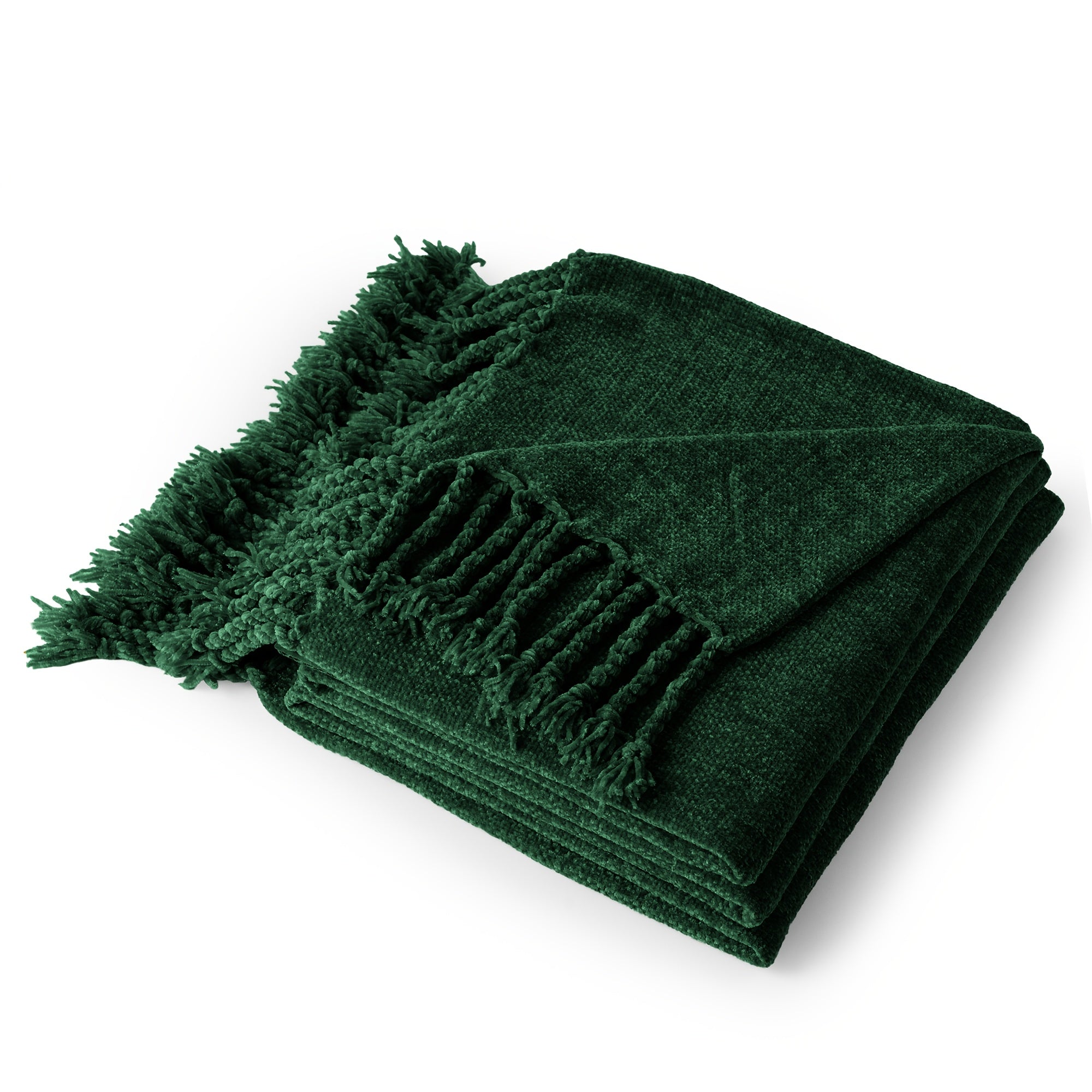 Extra Large Olive Green Chenille Throw Blanket - Luxury Soft & Cozy Fringe Tassel Edge, All-Season Couch Bedspread - Elegant Modern Home Decor in Olive Green