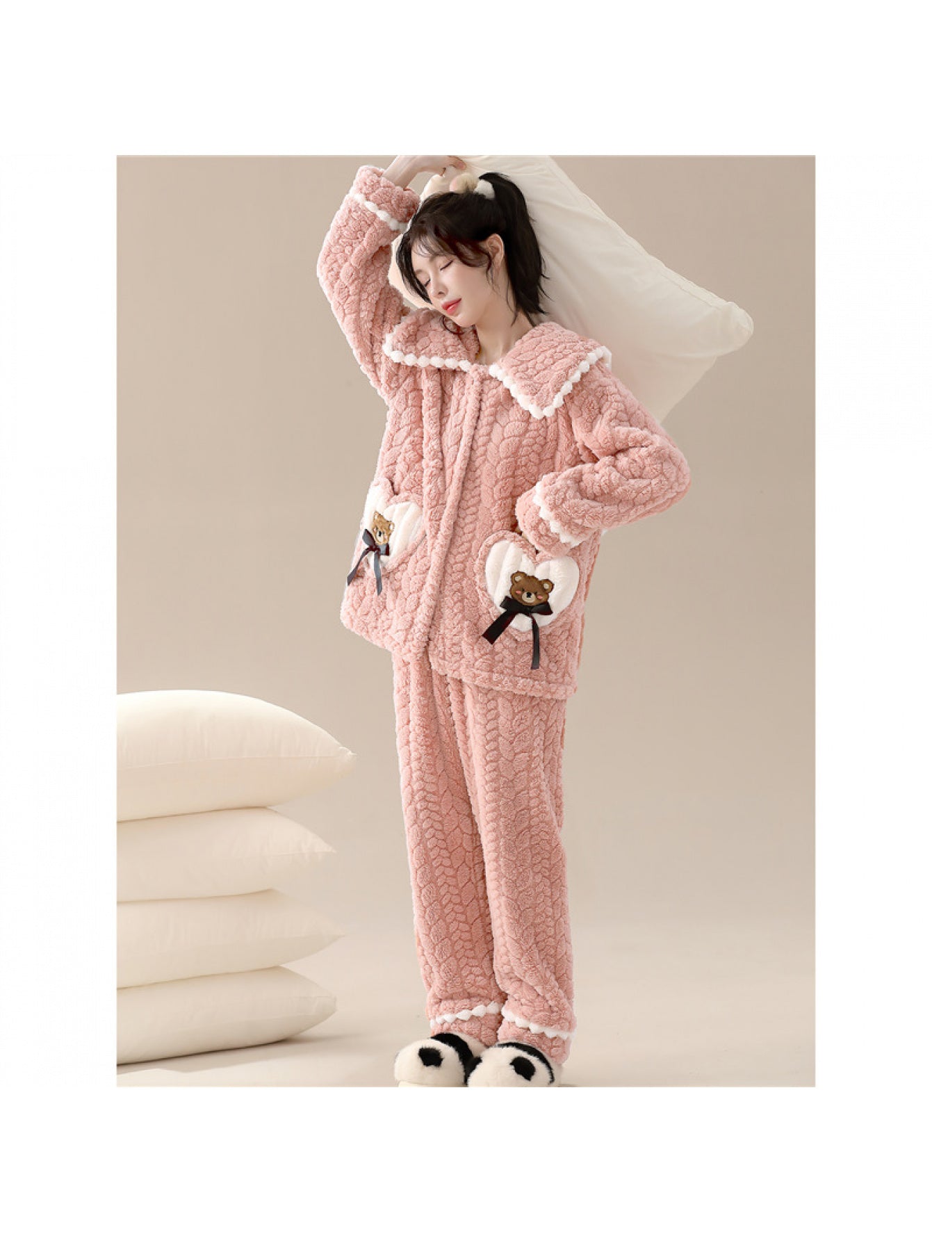 2025 New Thick Coral Fleece Pajamas for Women, Perfect for Autumn And Winter, Featuring a Cute Bunny Design for Cozy Home Wear