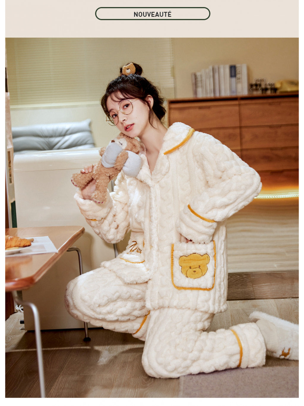 2025 New Thick Coral Fleece Pajamas for Women, Perfect for Autumn And Winter, Featuring a Cute Bunny Design for Cozy Home Wear