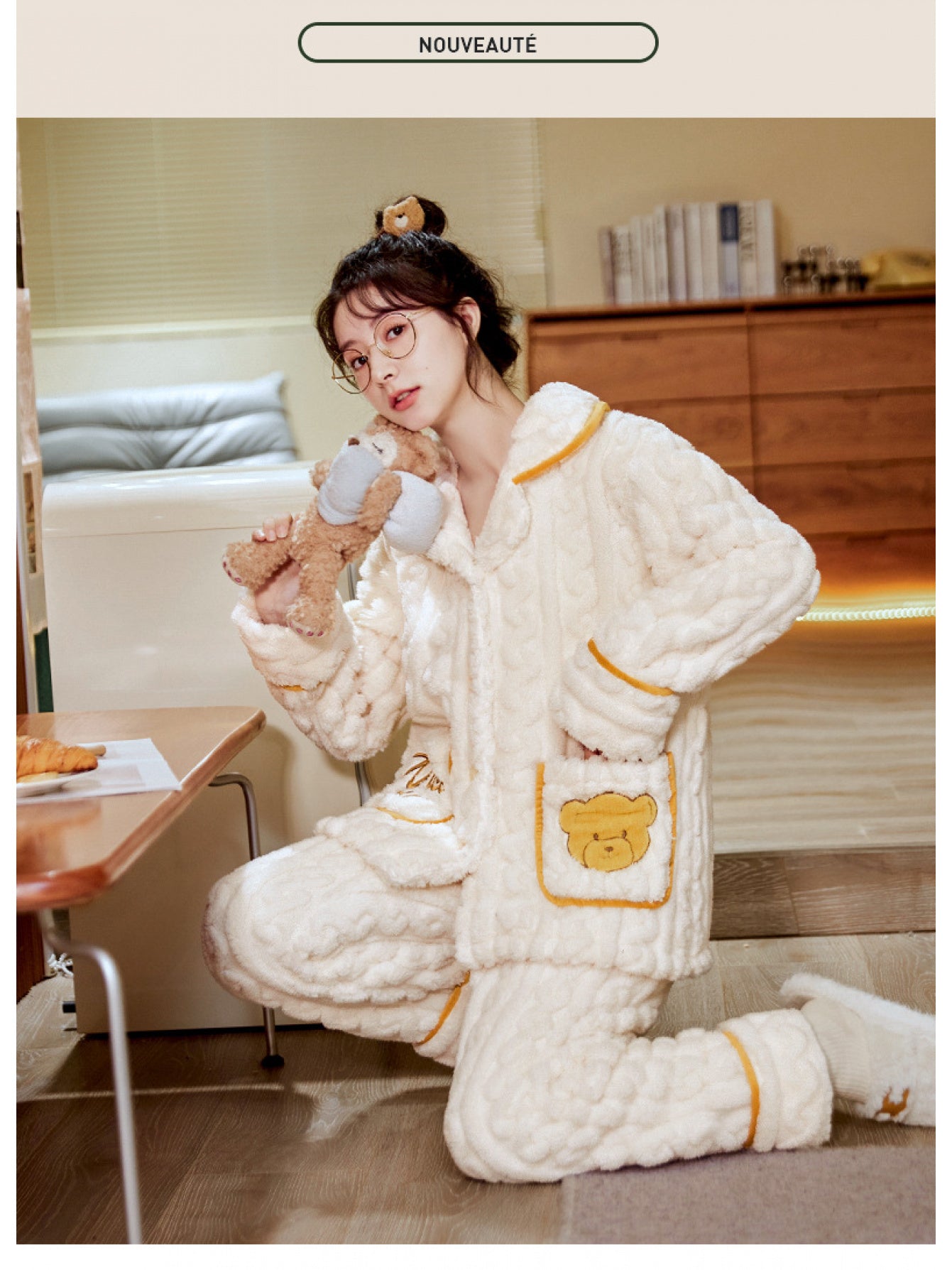 2025 New Thick Coral Fleece Pajamas for Women, Perfect for Autumn And Winter, Featuring a Cute Bunny Design for Cozy Home Wear