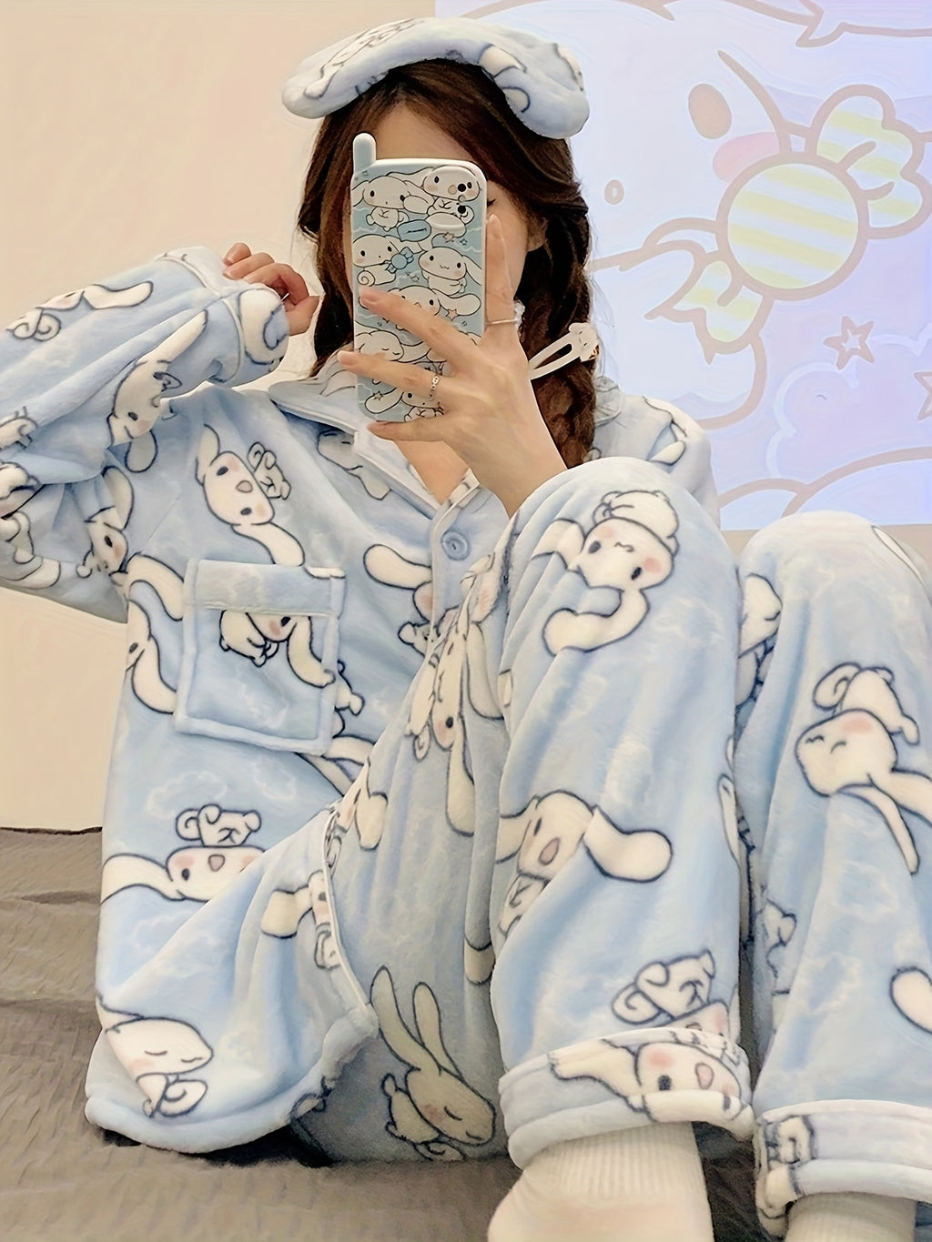 Sanrio Cute Pajamas Set Hello Kitty, Kuromi, Cinnamoroll, My Melody, Pochacco, Thick Coral Fleece Comfortable Cute Pajamas, Comfortable Home Clothes