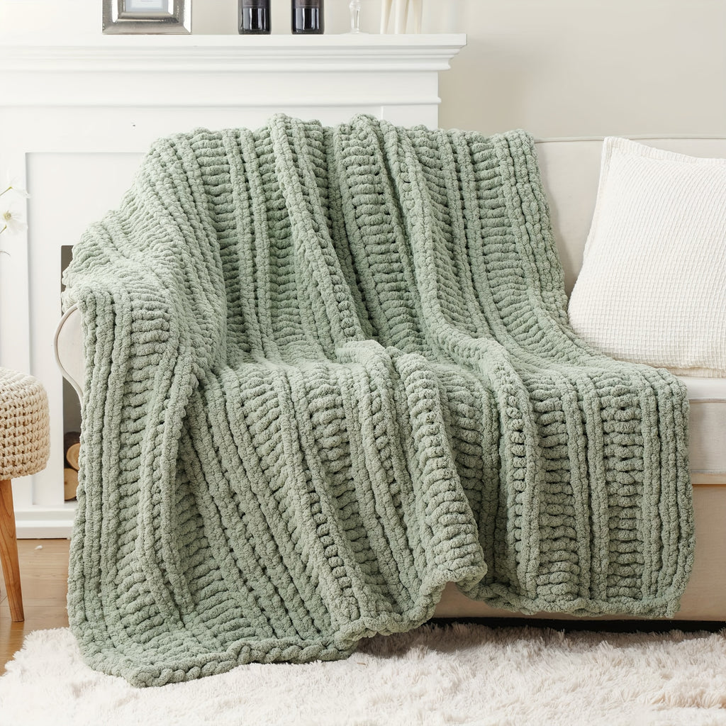 Caramel Rust Chunky Throw Blanket, Handmade Cable Crochet Blanket for Couch, Fall Orange Chenille Blanket Throw for Fall Decor, Super Soft Thick Textured Blankets, 50\