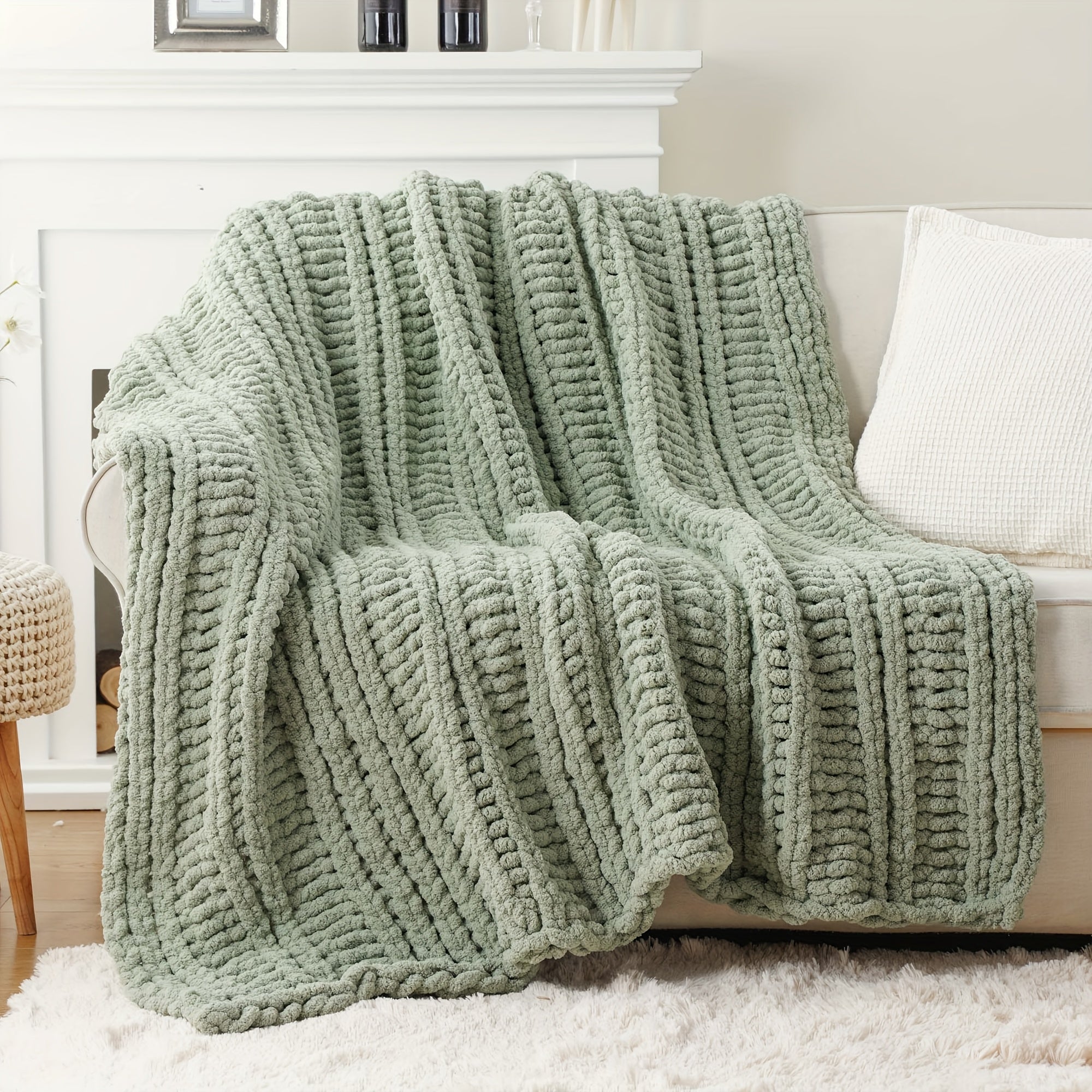 Caramel Rust Chunky Throw Blanket, Handmade Cable Crochet Blanket for Couch, Fall Orange Chenille Blanket Throw for Fall Decor, Super Soft Thick Textured Blankets, 50\