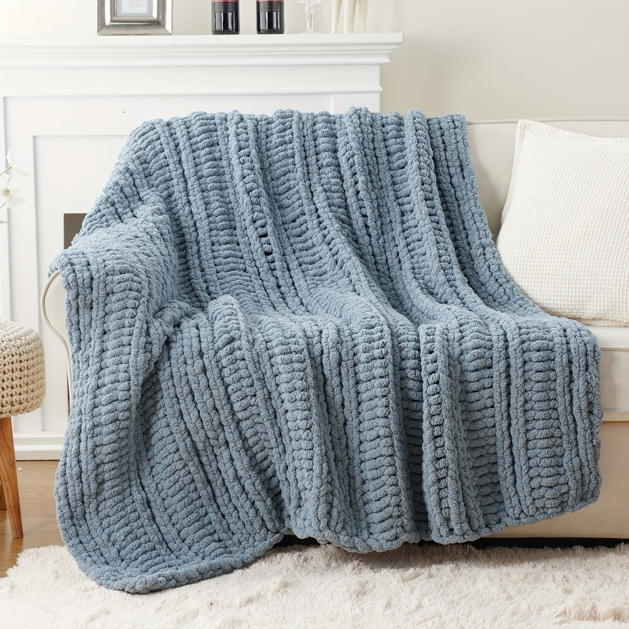 Caramel Rust Chunky Throw Blanket, Handmade Cable Crochet Blanket for Couch, Fall Orange Chenille Blanket Throw for Fall Decor, Super Soft Thick Textured Blankets, 50\