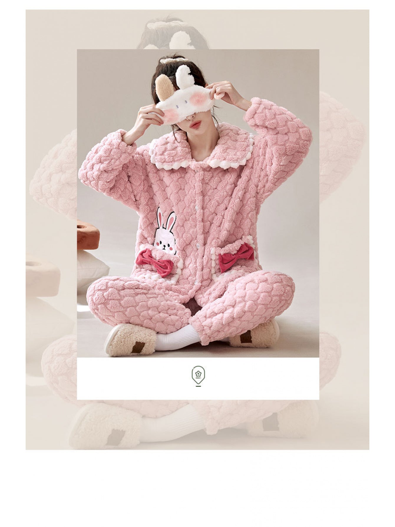 2025 New Thick Coral Fleece Pajamas for Women, Perfect for Autumn And Winter, Featuring a Cute Bunny Design for Cozy Home Wear