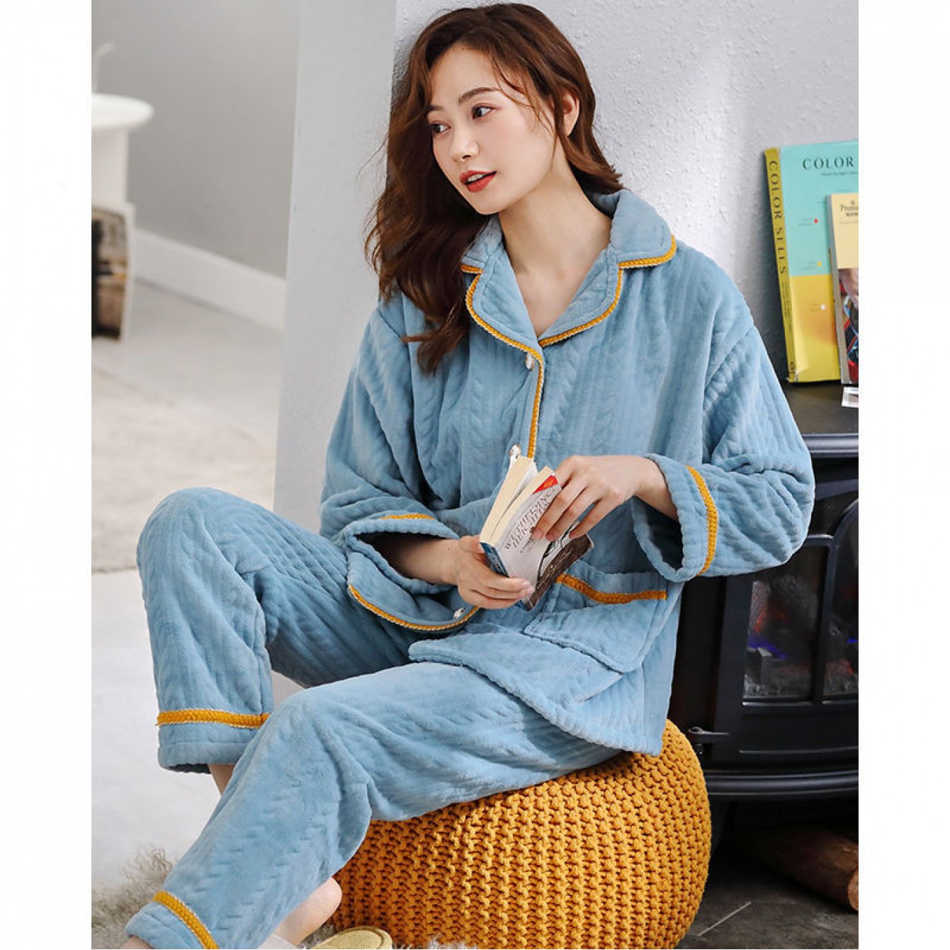 2025 Women'S Coral Fleece Pajamas, Suitable for Autumn And Winter, Thick And Lined with Fleece, Cozy Flannel, Milky White Winter Loungewear
